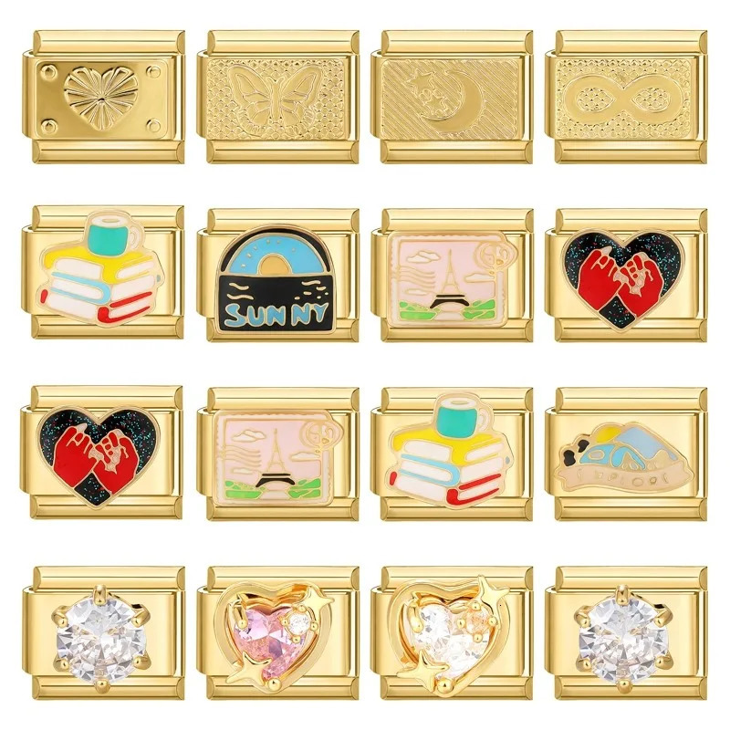 Fashion 9mm 15 Style Italian Modular Charm Bracelet Fashionable Leisure Holiday Scenery Literary Modular Elastic Bracelet 250812