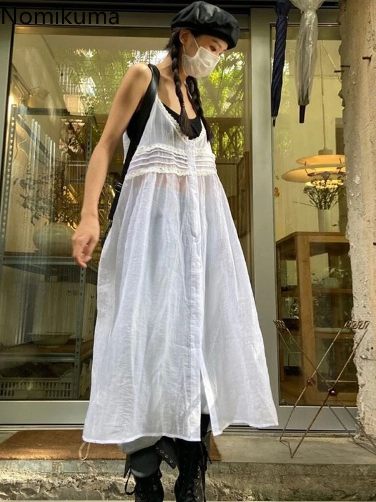 Summer Y2K Dress for Wome Sexy Sling Clothes Femme 2025 Vestidos De Mujer Long Robe Korean Fashion See Through White Dresses 250813