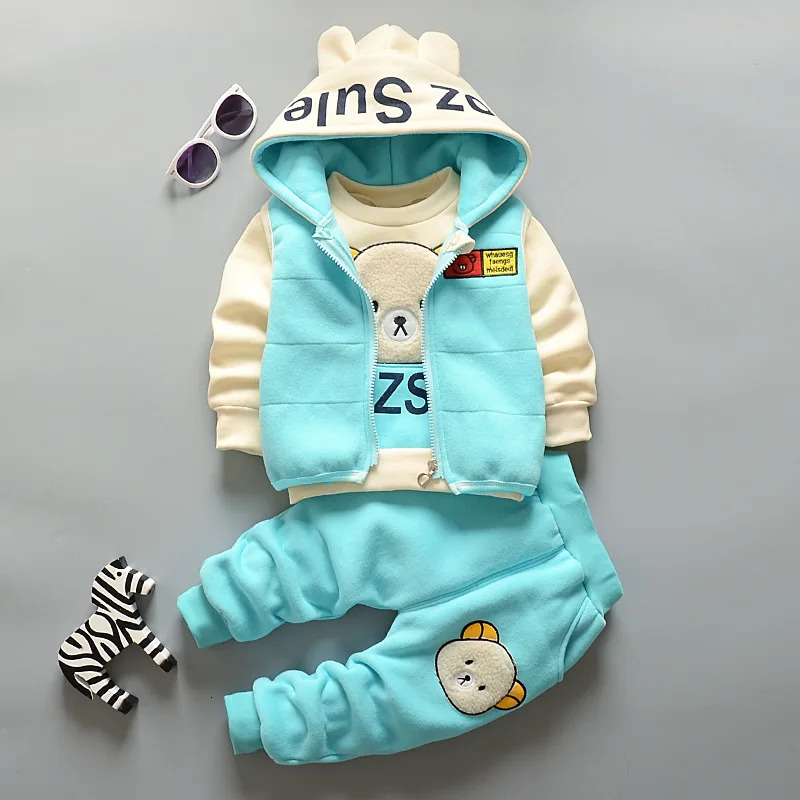 Boy Girl Winter Cartoon Set Baby Autumn Thick Warm Suit Infant Hooded JacketsPulloversPants 3Pcs Outfits Kids Fleece Clothes 250813