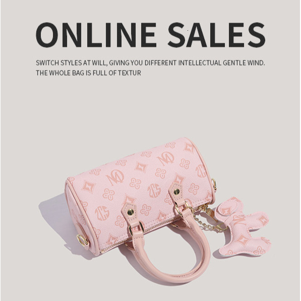 New Light Luxury Niche Texture Women's Handbag Free Shipping Designer Pink Floral Cylindrical Makeup Bag Versatile Fashion Shoulder Crossbody Bag