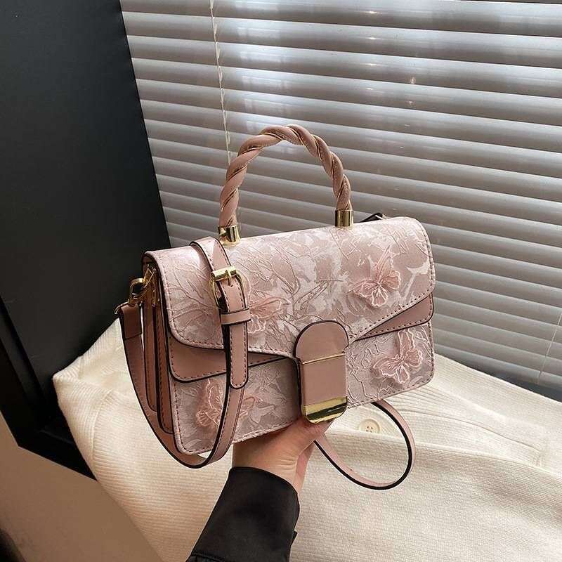 Fashion Women Senior Sense Embroidery Small Square Hard Handbag New Single Shoulder Crossbody Temperament Female Bag