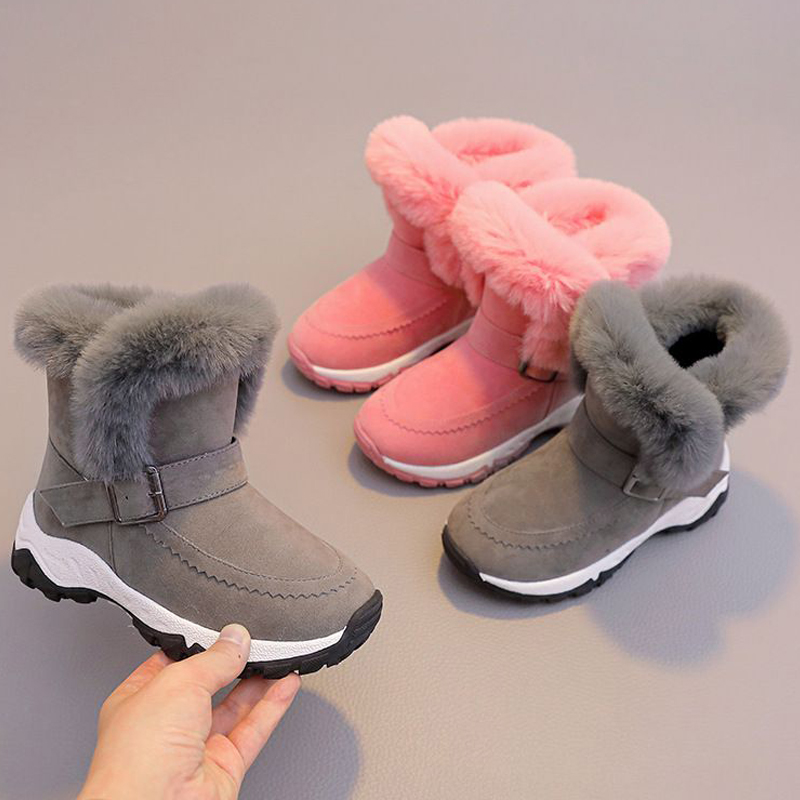 Children Snow Boots Baby Girls Shoes Pink Gray Warm Winter Plush Kids Snow Boots Non-slip Kidsnest Youth Toddler Boots Shoes Sizes US9C-US5Y