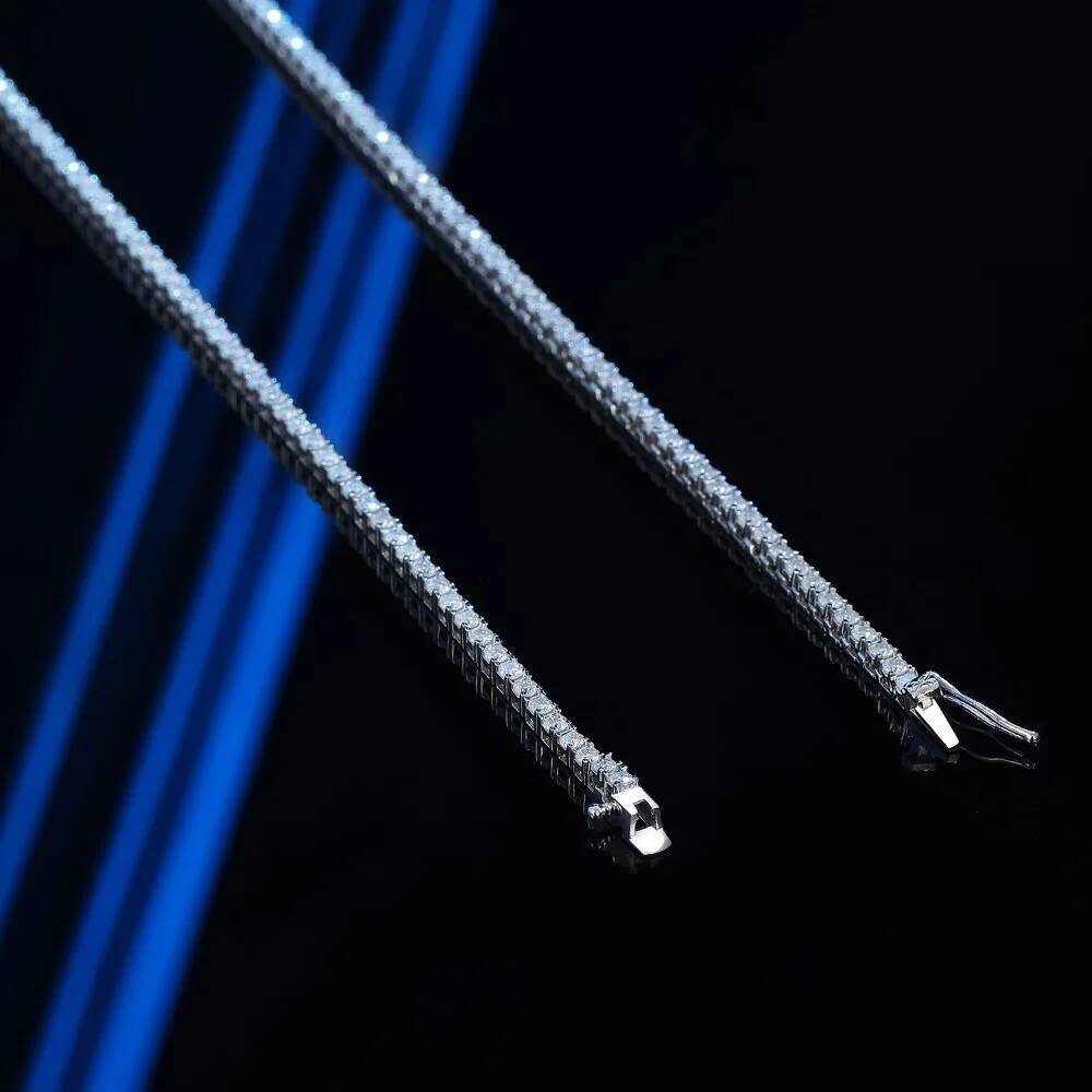 NKHOG 2mm Moissanite Tennis Necklaces Women 925 Sterling Silver Sparkling Diamond Chains Wedding Gift Fine Jewelry GRA Certified