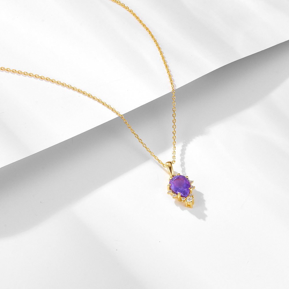 S Pure Sier Natural Amethyst Pendant Necklace for Women, Light Niche Design, High-End Clavicle Chain Jewelry Jewelry for Women