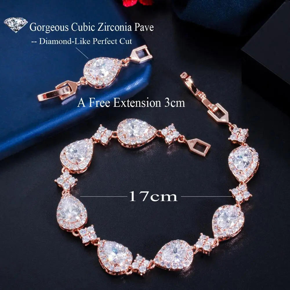 CWWZircons Top Bling Big Water Drop Cubic Zirconia Rose Gold Color Tennis Bracelet for Women Trendy Party Wedding Jewelry CB238 250814