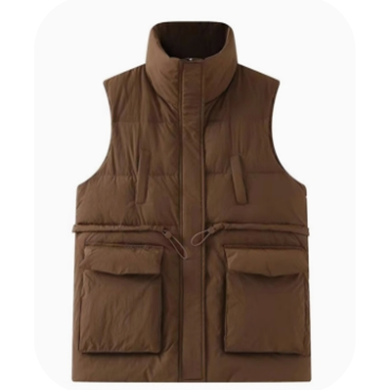 European and American solid color hooded single breasted mid length cotton jacket vest slimming temperament cardigan jacket top