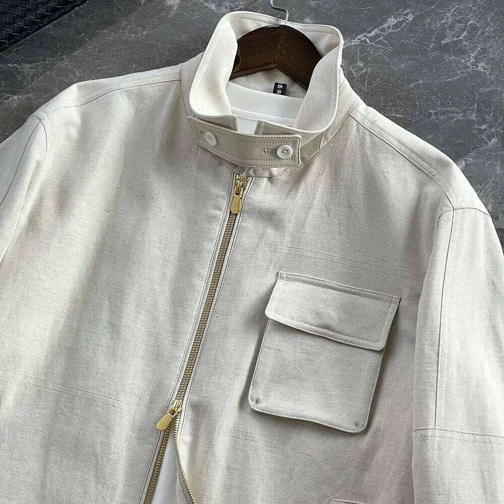 Designer Clothing 2025 Men's Bomber Jacket Cotton And Linen Blend Light Tops 2025 Summer Old Money Style Natural Casual Business Outerwear