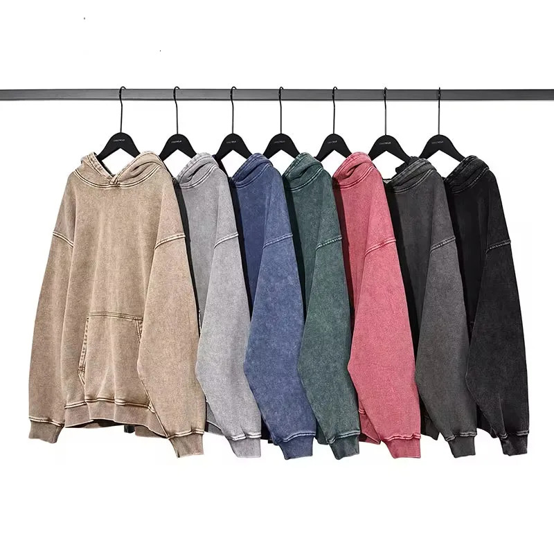 Colorful Retro Hoodie Hip Hop Vintage Washed Hooded Sweatshirts Oversized Pullover Harajuku Custom Hoodies Men Women 100% Cotton 250813