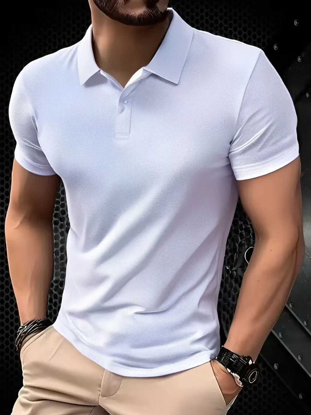 2025 New Mens Sports Korean Casual Trend Slim Fit Short Sleeve Silk Cotton Collar Solid Color T-Shirt Polo Shirt Polo XJ250804