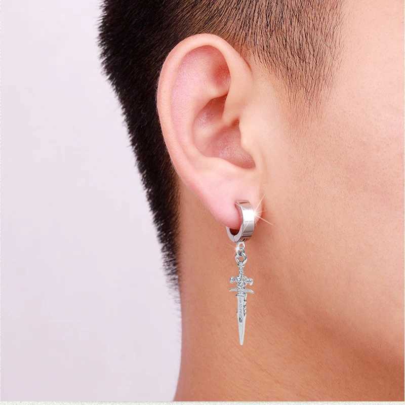 2pcs Stainless Steel Dragon Coil Sword Pendant Drop Hoop Earrings Unique Punk Hip Hop Style for Men Women Daily Wear JewelryXJ250814