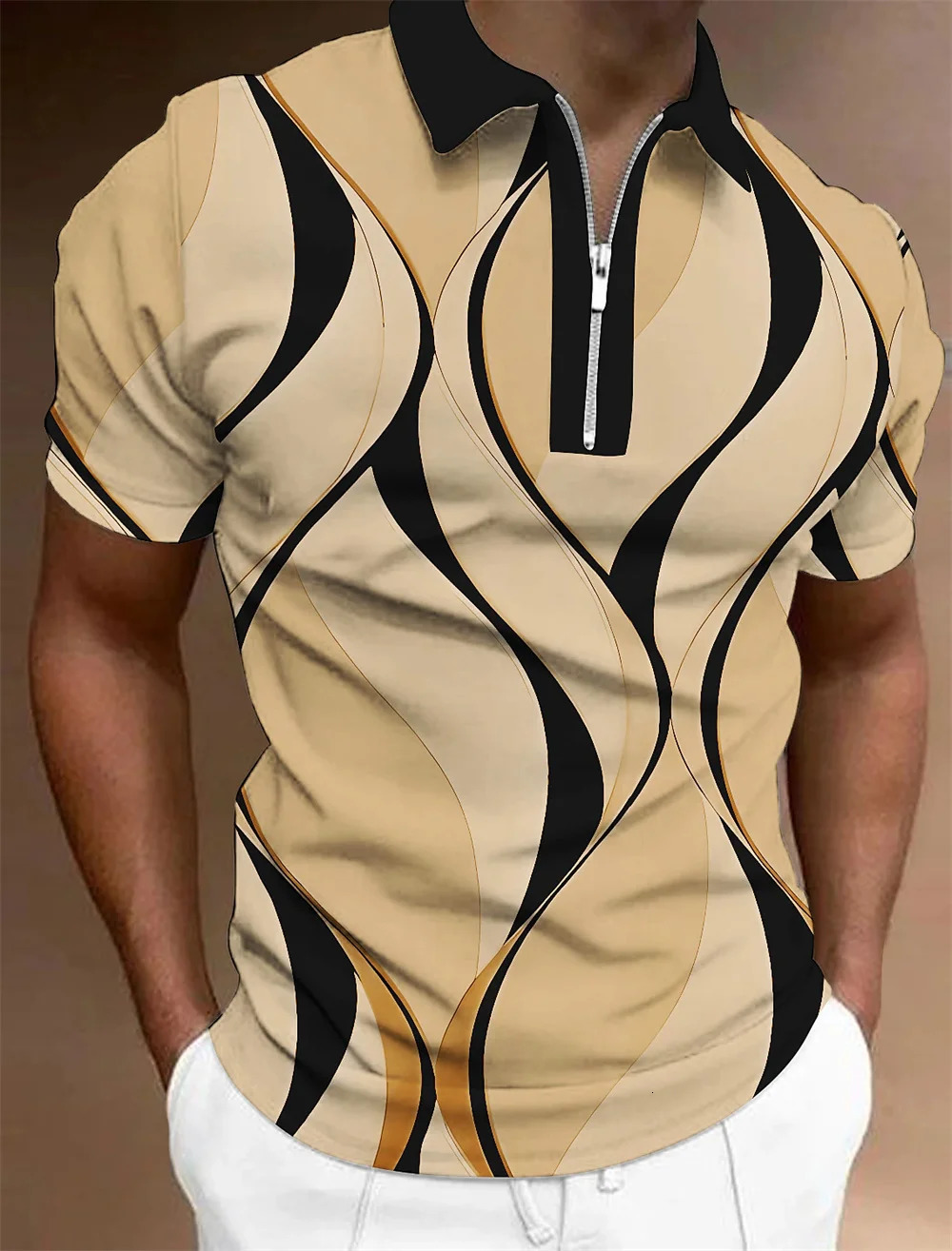 Mens Zip Polo Lapel Polo Shirt Golf Shirts Graphic Prints Geometry Linear Turndown Short Sleeves Zipper Clothing Tops er 250813