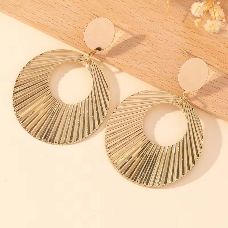 Stainless Steel Personality Exaggerated Threaded Water Drop Hollow Earrings
