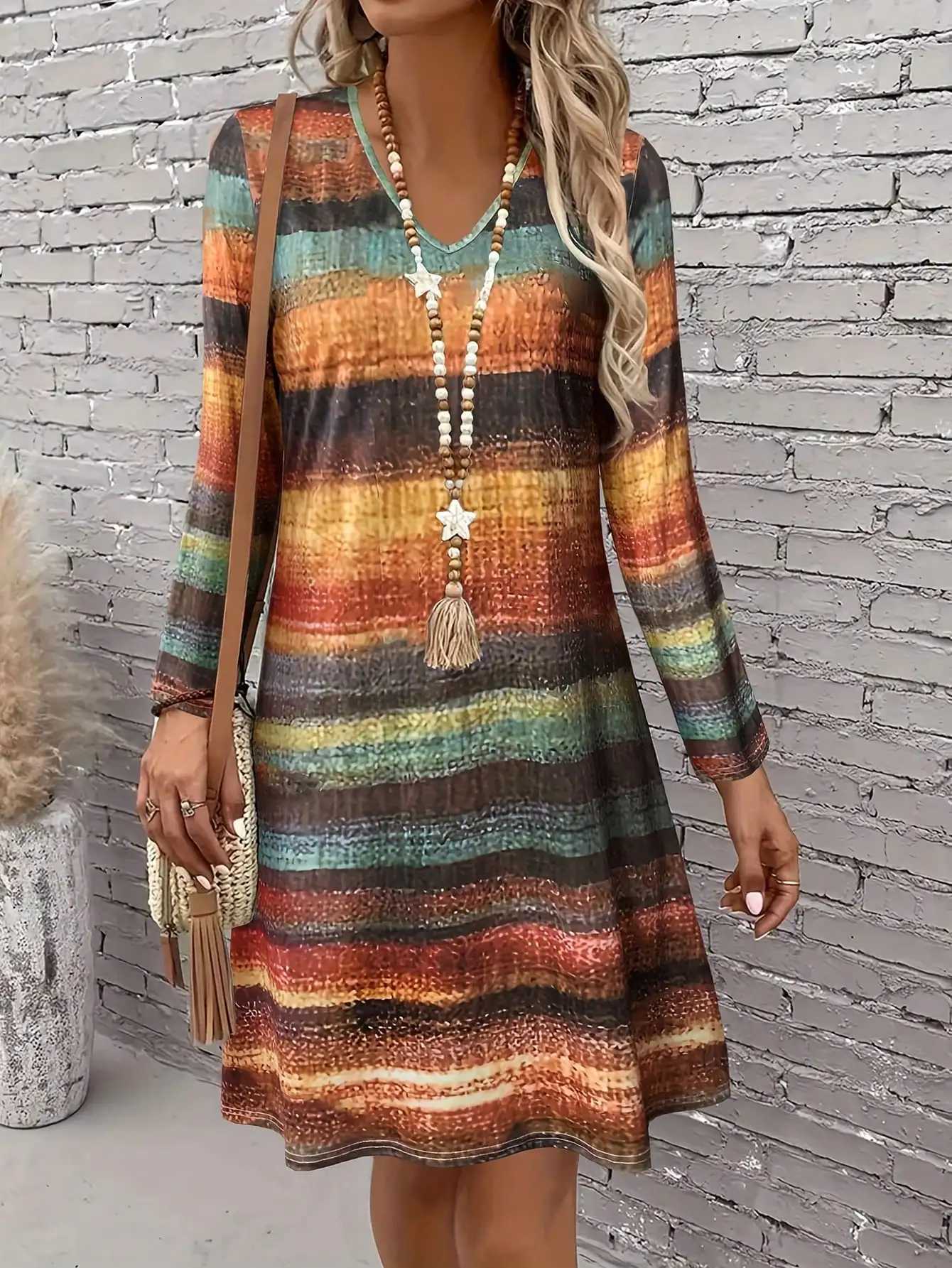 Spring New Arrival Geometric Pattern Long Sleeve Dress For Women XJ250814