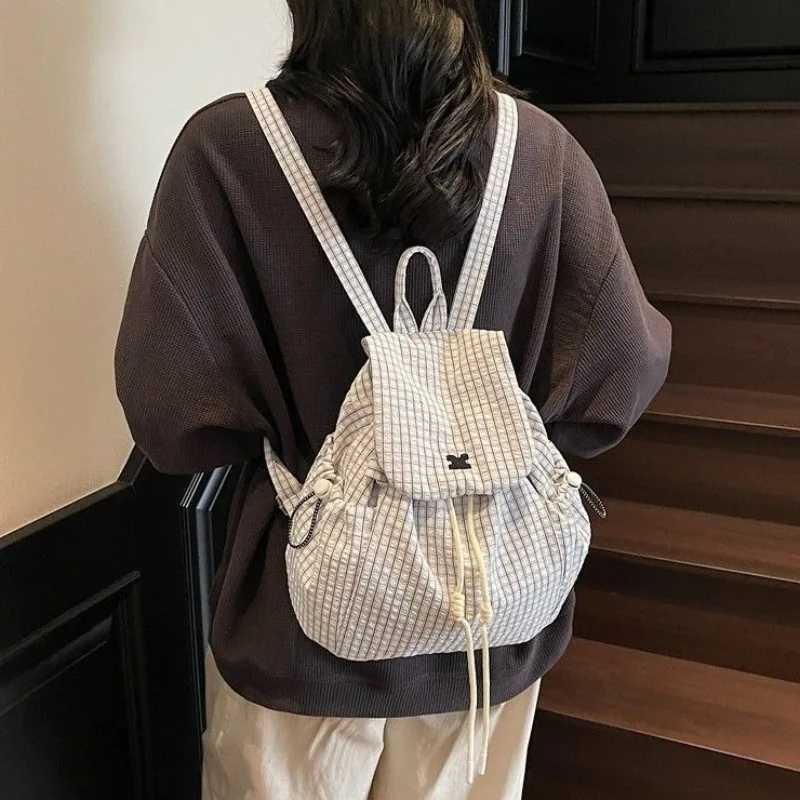 2025 New Womens Split Type Grid Canvas Mountaineering Bag College Double Shoulder Casual Backpack Single Shoulder Bucket Bag XJ250814