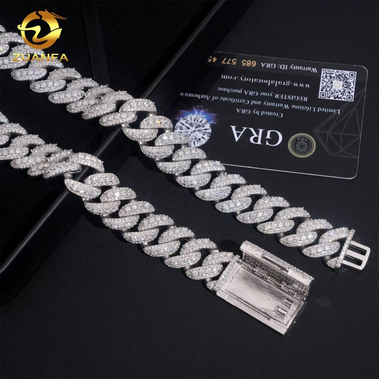 Iced Out Jewelry Hip Hop 3 Rows 18mm Width 925 Sterling Silver VVS Moissanite Diamond Miami Cuban Link Chain
