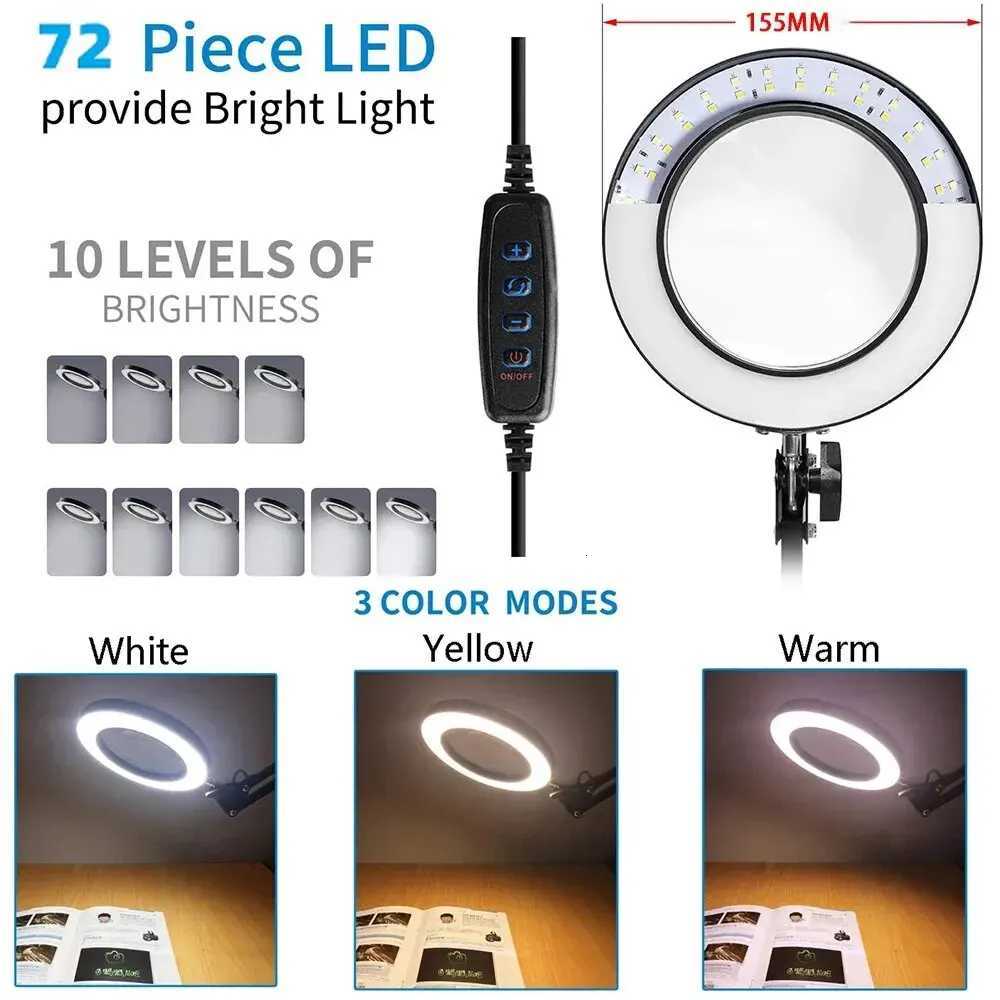 72LED 8X/10X NEW Illuminated Magnifier USB 3 Colors LED Magnifying Glass for Soldering Iron Repair/Table Lamp/Skincare BeautyL250813