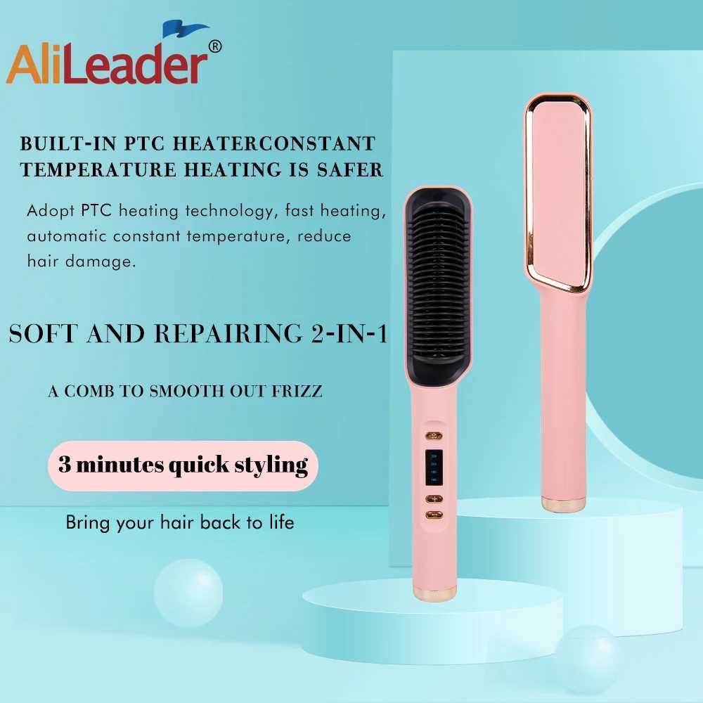 Alileader Straightener Brush Smooth Frizz 30 S Fast Heating 60 Min Auto-Off Women Hairstyle Tools Suitable Long/Thick/Wigs Hair W250814