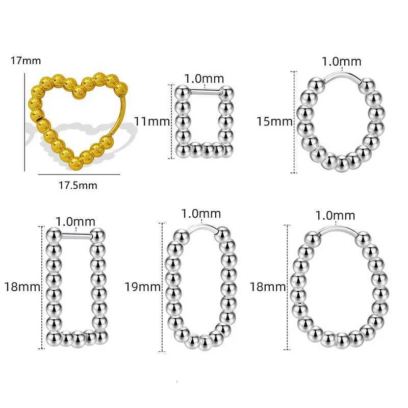 1 Pair New Round Bead Design Hoop Earrings For Women Men Stainless Steel Ear Buckle Geometric Heart Oval Party Jewelry XJ250814