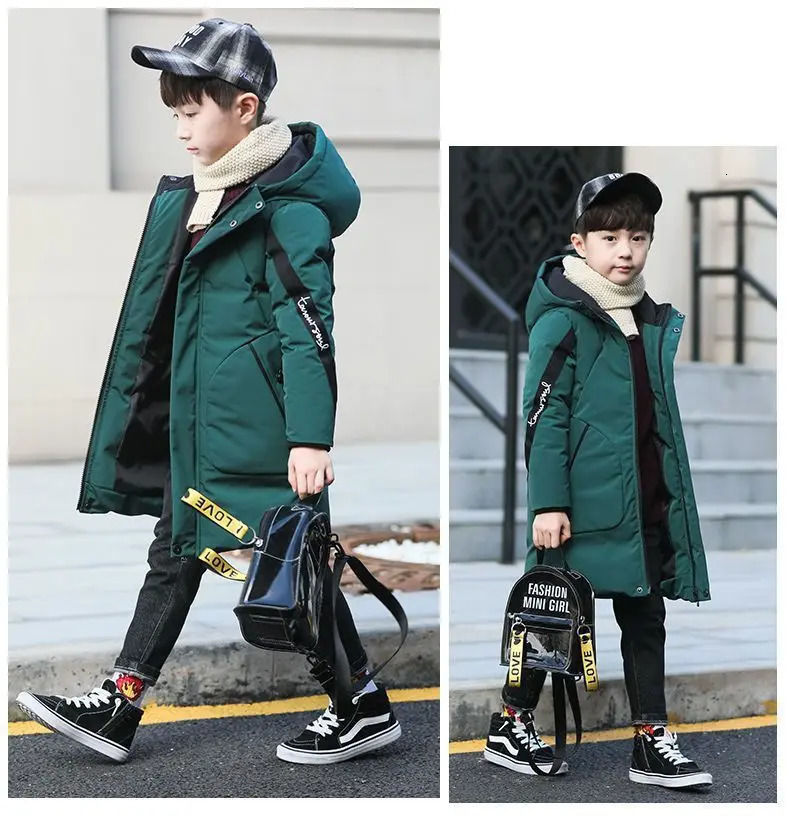 Boys down Winter Thick Coat Teen Parka Children Plus Velvet Warm Jackets Fashion Hooded Outwear Kids Clothes 4 8 10 12 year 250813