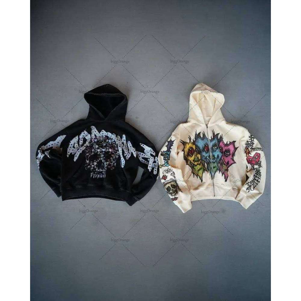 European And American Fashion Retro Street Clothing Personality Skull Animation Printed Hoodie Loose Oversized Zipper Sweatshirt
