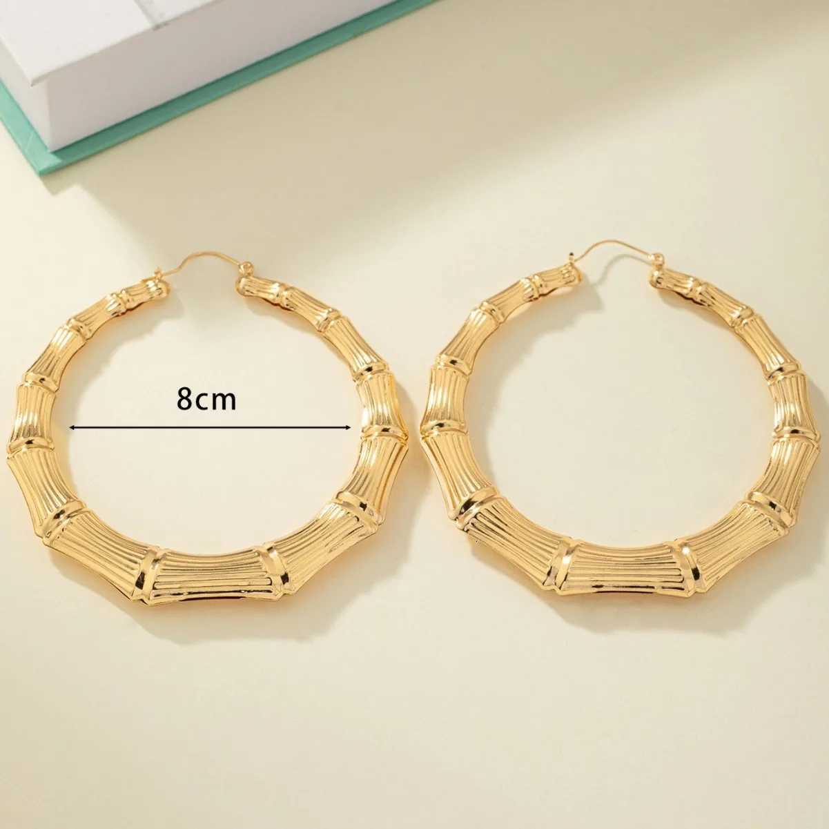 Punk Gold Silver Color Bamboo Hoop Earrings for Women Geometric Big Round Circle Exaggerated Design Hip Hop Party Jewelry XJ250814