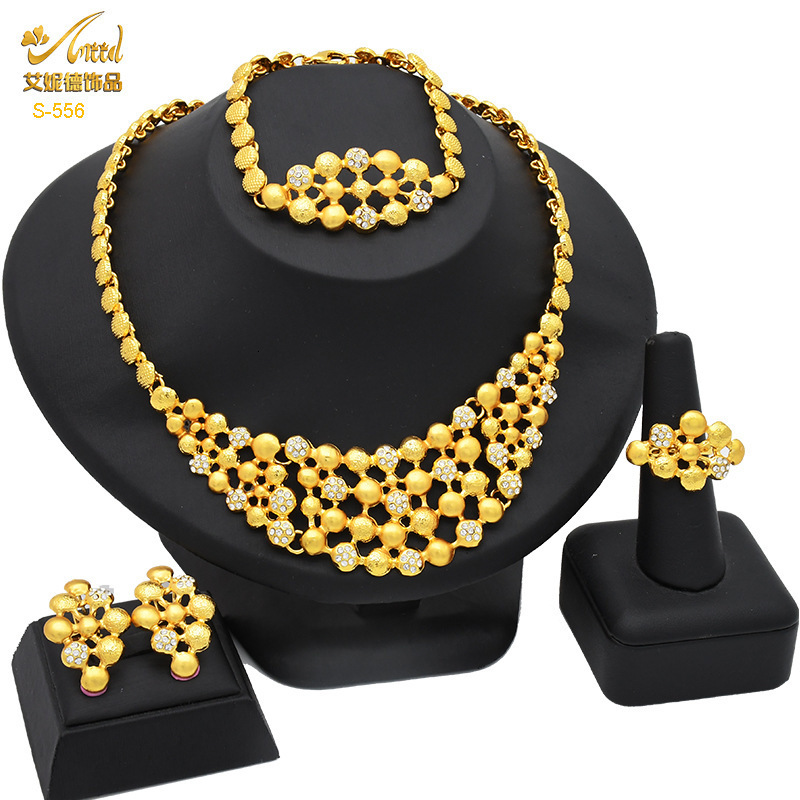Sunny Costume Jewelry 4-piece set of classic simple earrings necklaces bracelets rings womens brides wedding daily clothing gifts 241014