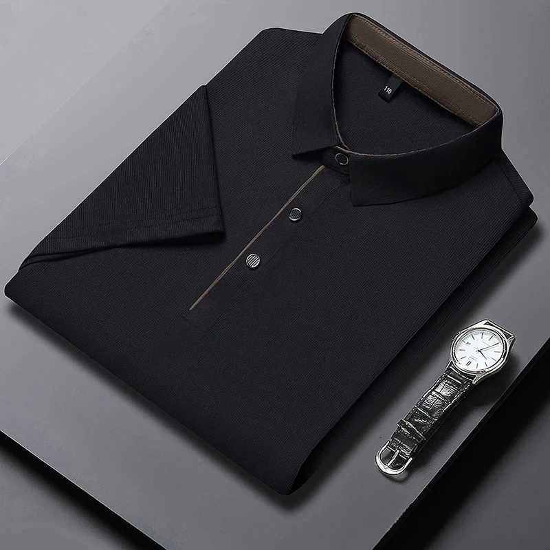 Summer Ice Silk Polo Shirt High-End T-Shirt Solid Color New Half Sleeve Non-Marking Casual Lapels Business Thin Menswear XJ250804