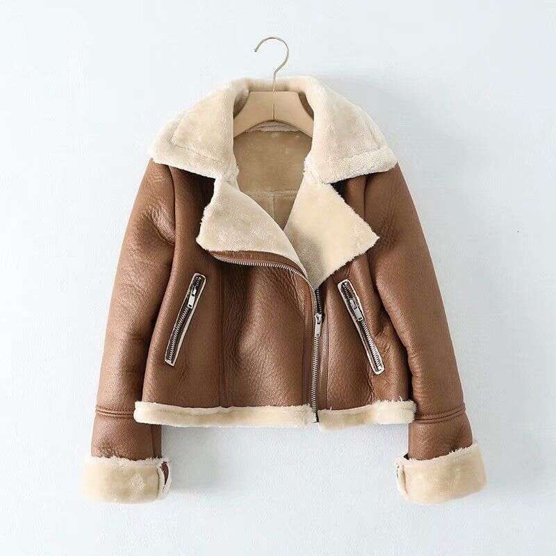 Women's Clothing Autumn And Winter New Knight Style Motorcycle Clothing Casual Fur Collar Slim Fit Thick Short Women's Jacket Leather Coat