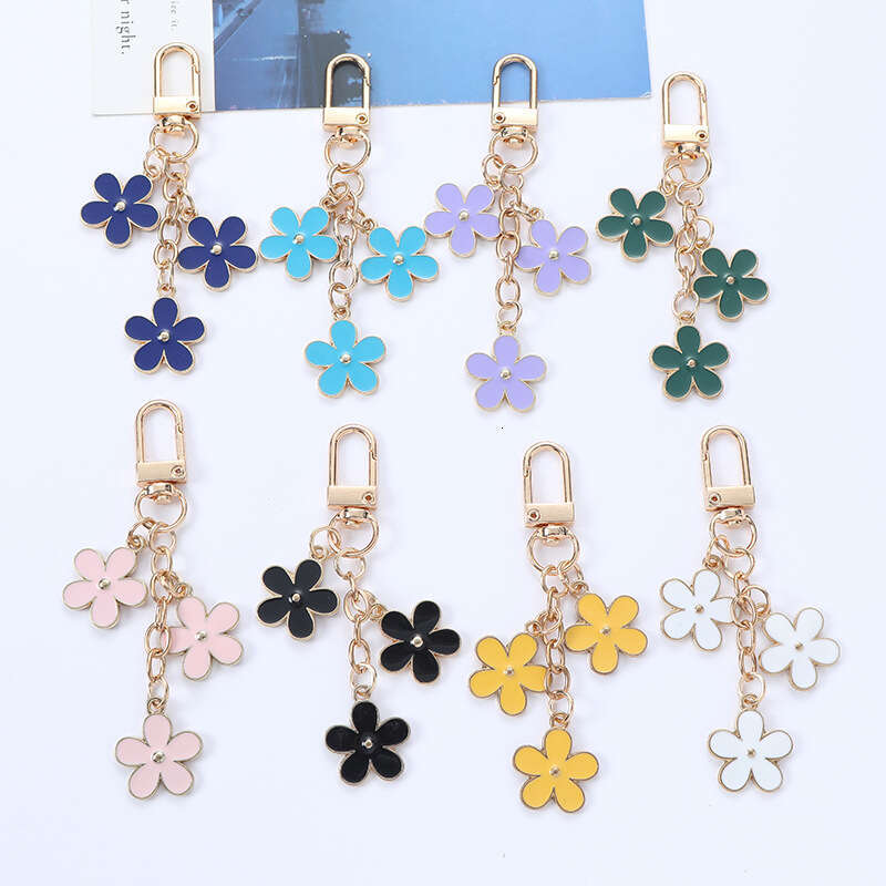 New Ins Colorful Keychain Pendant Creative DIY Alloy Double-Sided Small Flower Earphone Case Bag Decoration