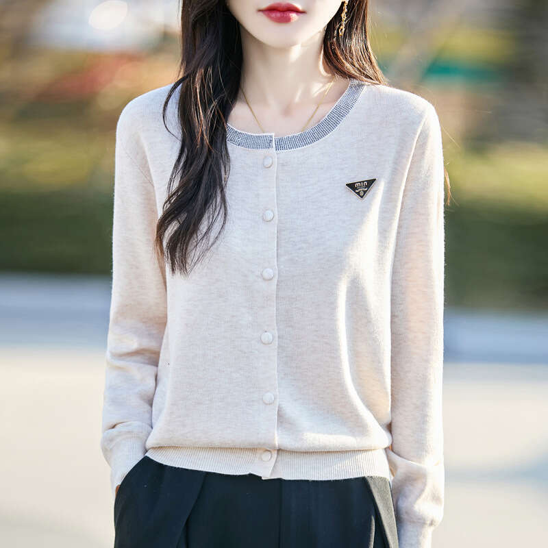 Spring New Round Neck Dia-set Women's Knitted Solid Color Cardigan Jacket Korean Loose Long-sleeved Sweater