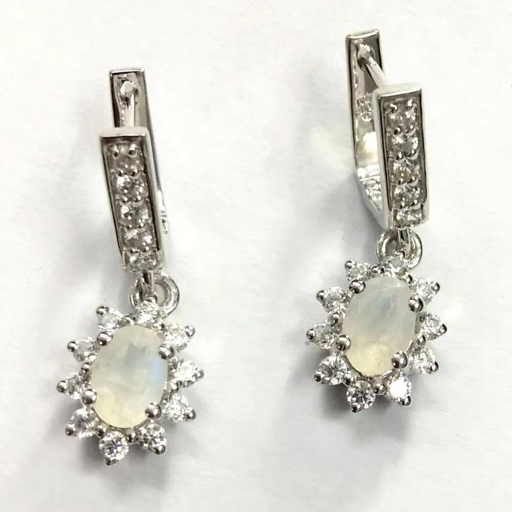 Fashion Solid Sterling Sier Peridot Garnet Amethyst Yellow Topaz Blue Opal Moonstone Stud Earrings