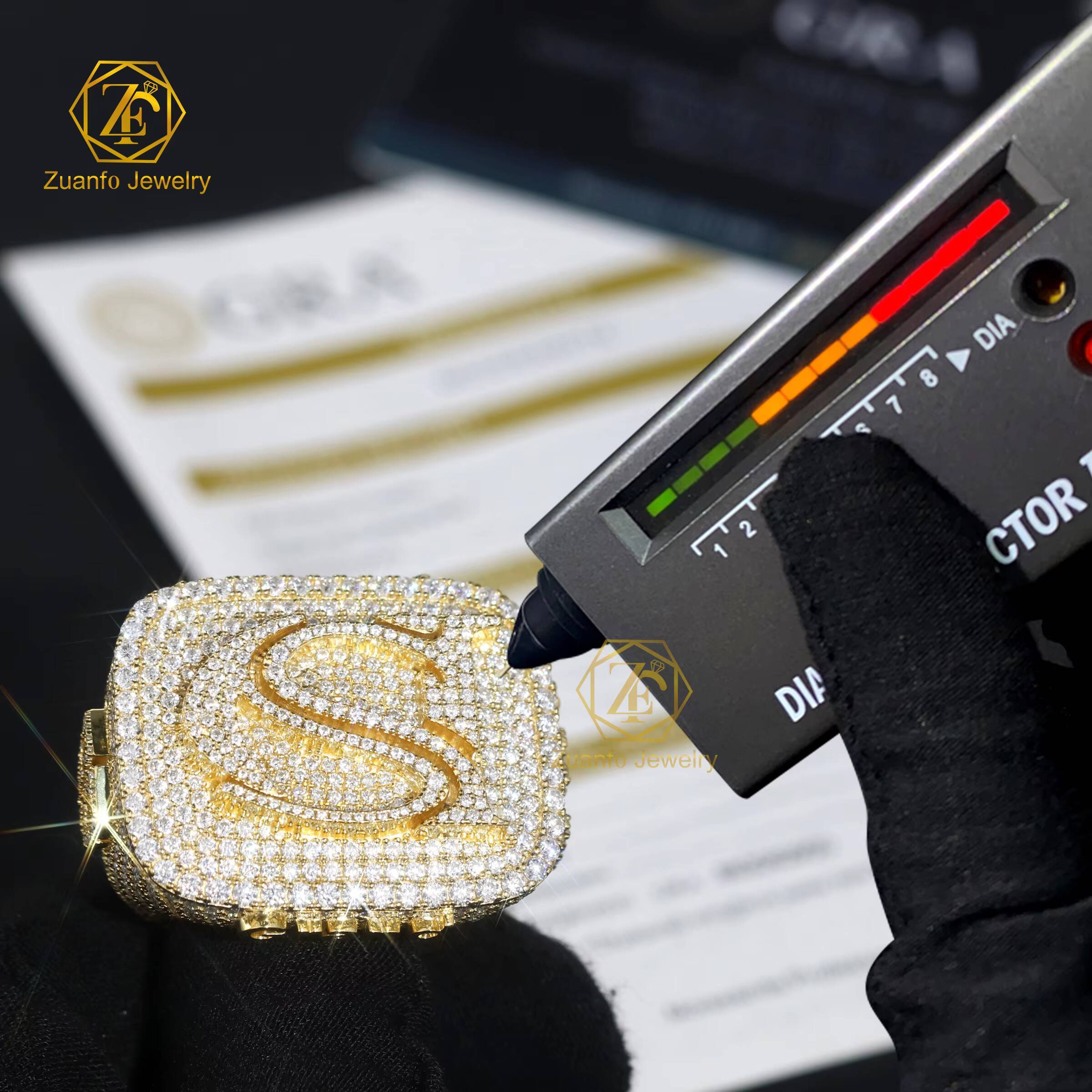 Sterling Sier VVS Moissanite Dias Custom Super Iced Out Hip Hop 3D Letter Pinky Party Wear Ring for Mens Jewelry