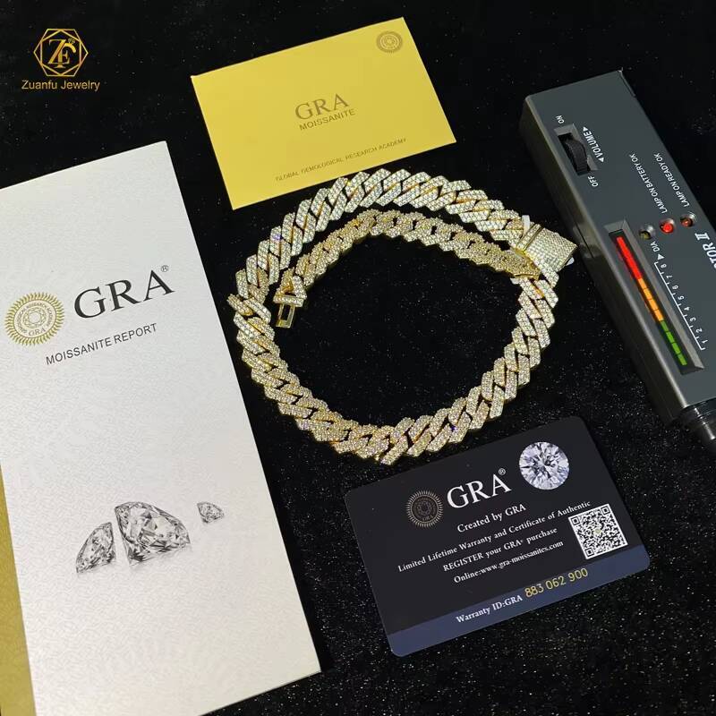 Custom Wholesale Hip Hop Necklace Sterling Sier 8MM 10MM 12MM Iced Out VVS Cuban Link Chain Moissanite Jewelry