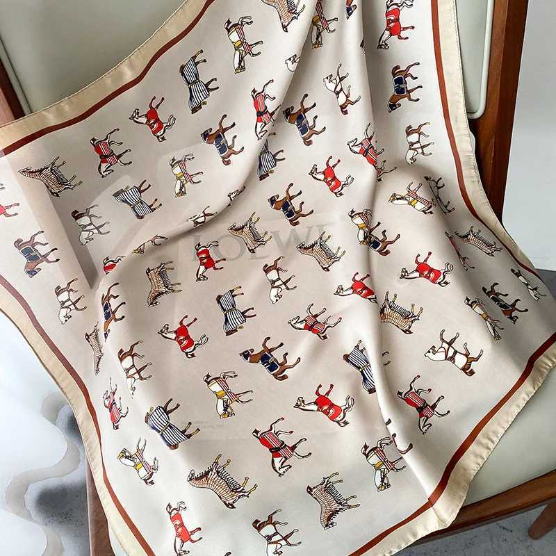 2024 Horse Print Silk Neck Scarf Female Square Hair Scarves Foulard Headband Shawls Wraps Neckerchief Bandana Women Z2508014
