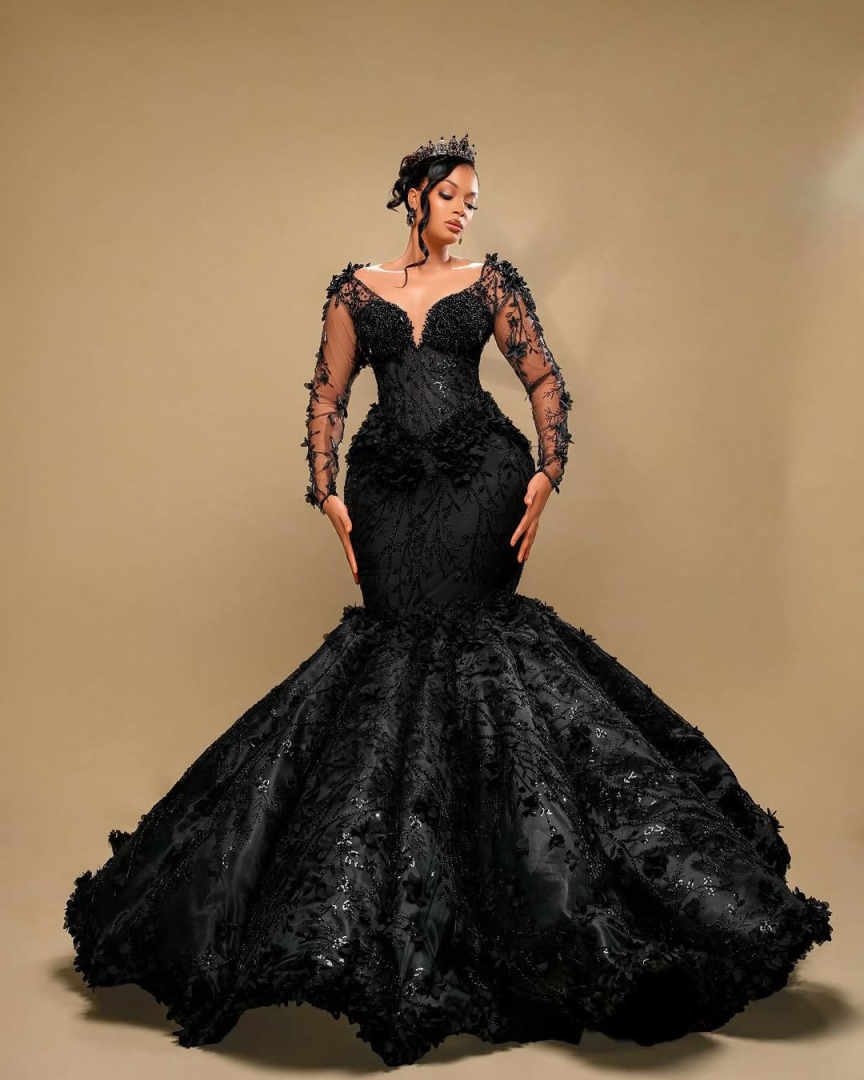 Luxury Mermaid Evening Dresses For Women Sweetheart Neck Long Sleeves Gown Sequins Crystal Floor Length Dress Party Customized Dress