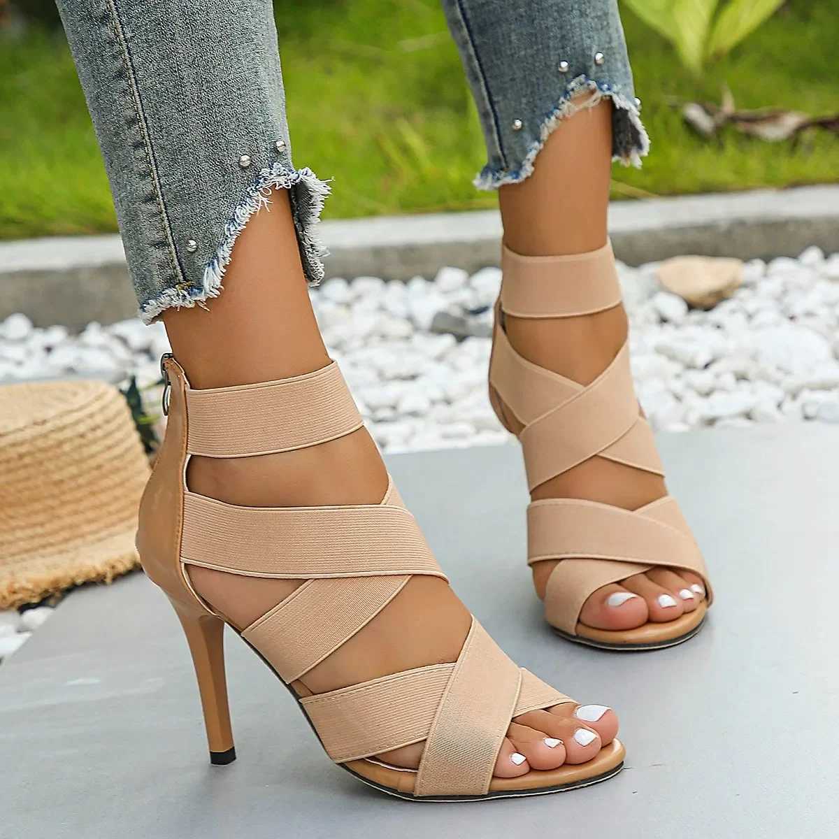 2025 Womens Sandals Summer New Women Pumps Spring Summer Peep Toe 10CM High Heels Hollow Rome Thin Heel Sexy Party Shoes for Women W250814
