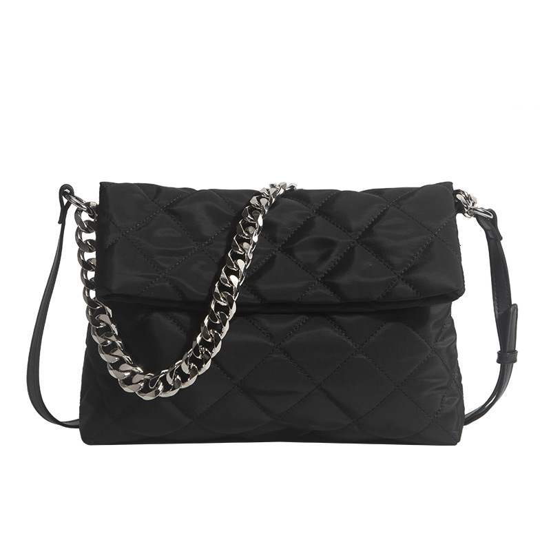 Korean Style High-End Thick Chain Small Square for Women, Autumn and Winter Fashion Large Capacity Tote Bag, Oxford Fabric Crossbody Bag
