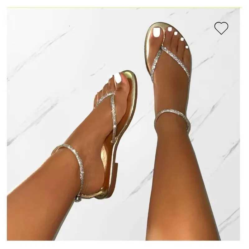 2025 Summer Womens Shoes Ankle Strap Womens Sandals Beach Flip Flops Fashion Gold Flat Roman Women Sandals Womens Sandals W250814