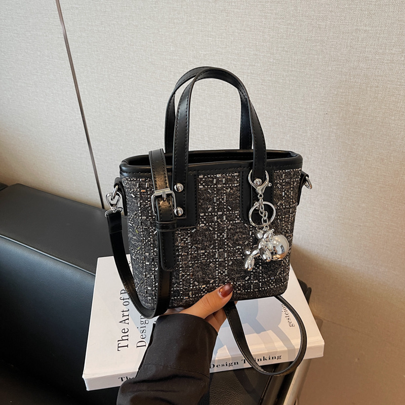 Free Shipping Designer Denim Sequin Bucket Bag New Heavy Craftsmanship High-end Luxury Women's Handbag American Fashion Single Shoulder Crossbody