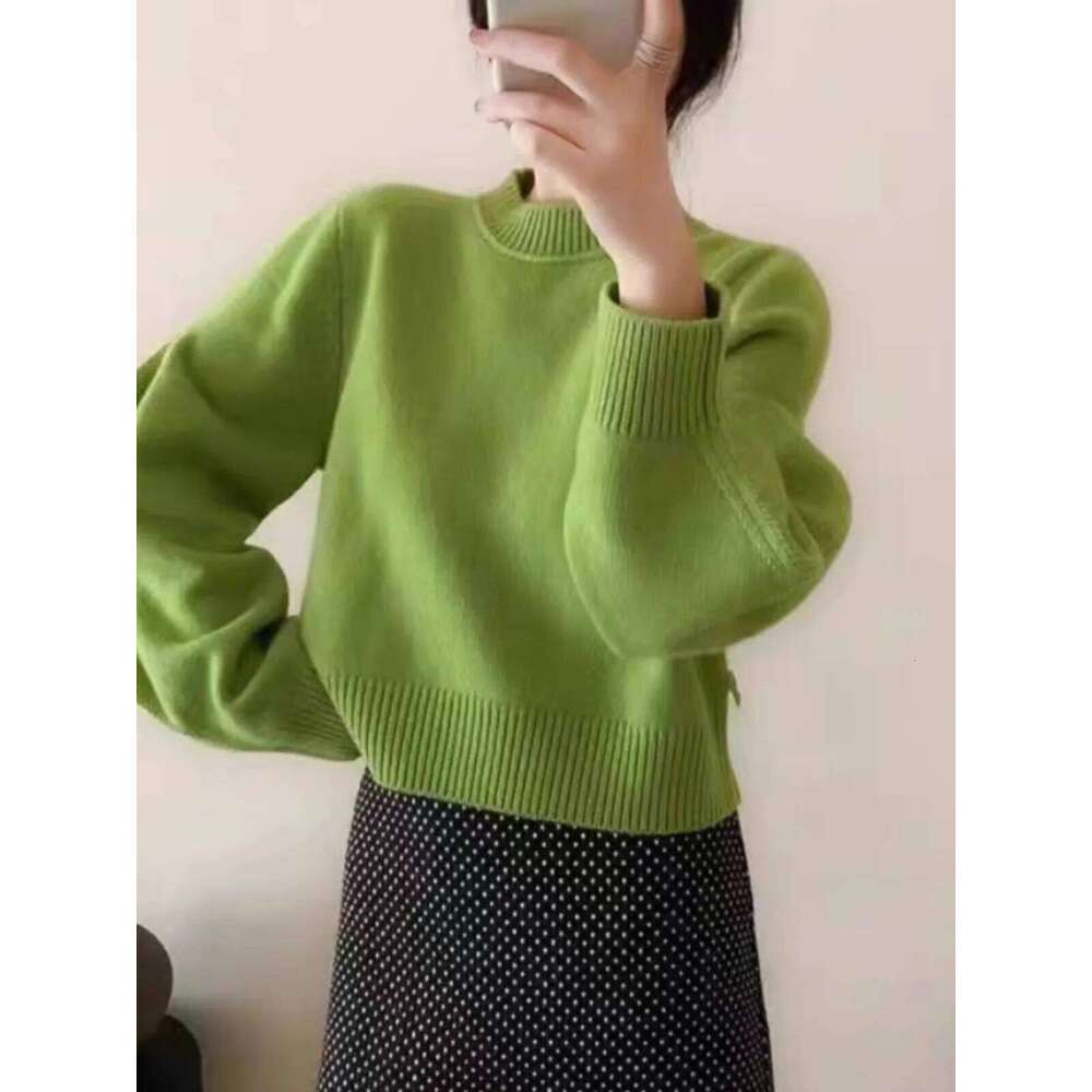 Simple Semi-High Round Neck Pure Cashmere Sweater Women's Autumn And Winter Loose Long-Sleeved Thick Pullover Knit Base 20250809