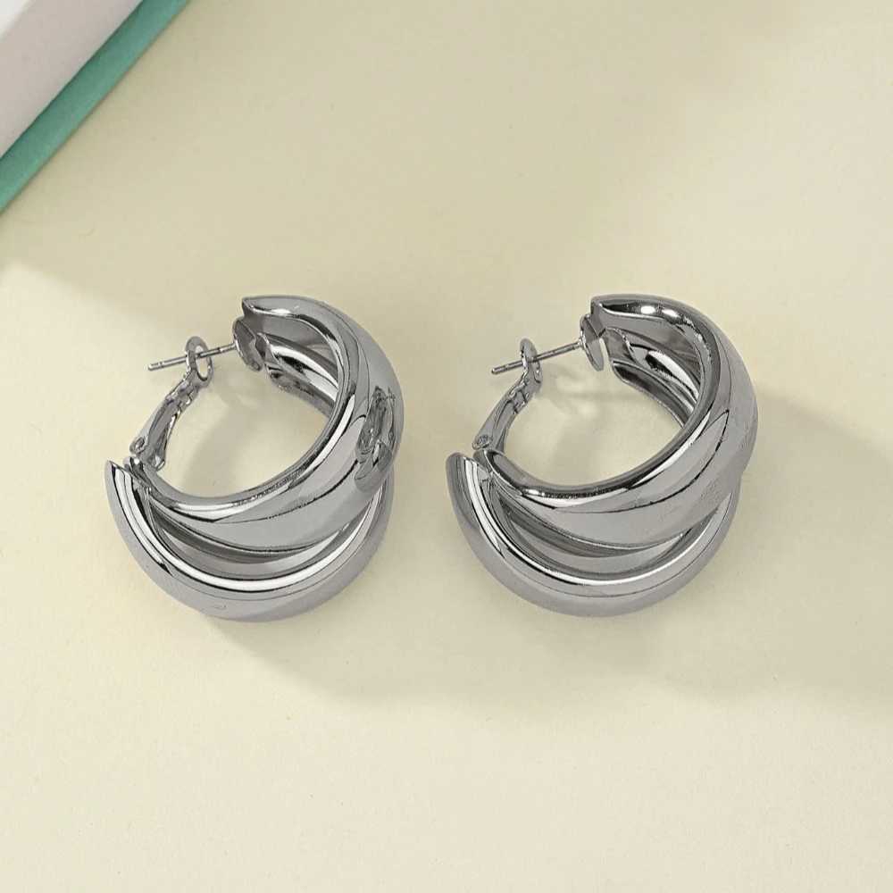 Personality Fashion Gold Color Double Layer Circle Hoop Earrings for Women Charm Simple Statement Earrings Jewelry Accessories XJ250814