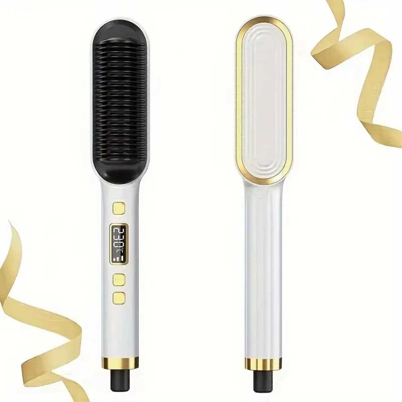 1pc Ceramic Hair Straightening Brush Curling Iron - Multi-Speed Settings for Smooth Shiny and Frizz-Free Hair W250814