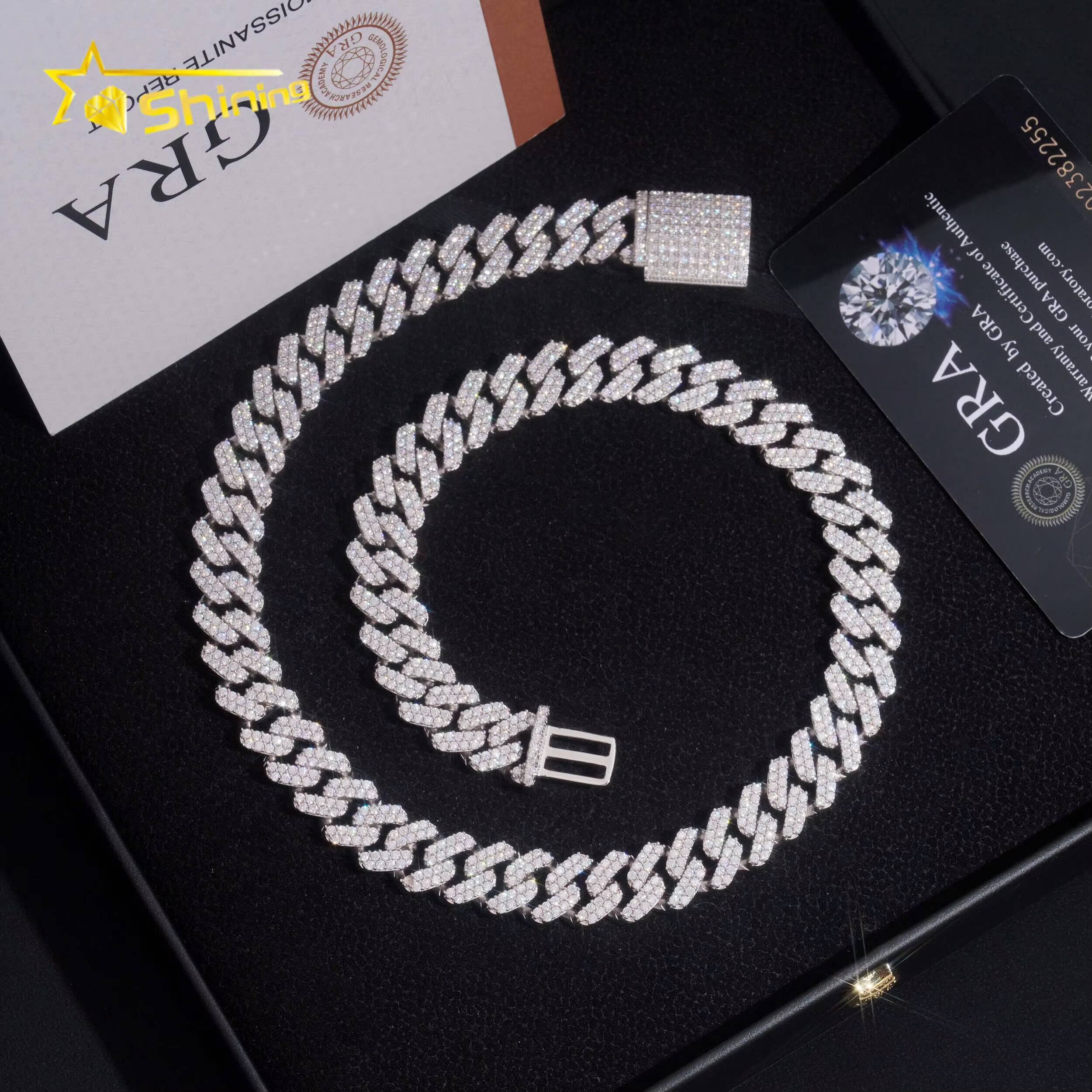 Gold Plated Chain 12mm 2Rows Vvs Moissnaite Iced Out Hip Hop Jewelry Moissanite Sterling Silver 925 Cuban Chain