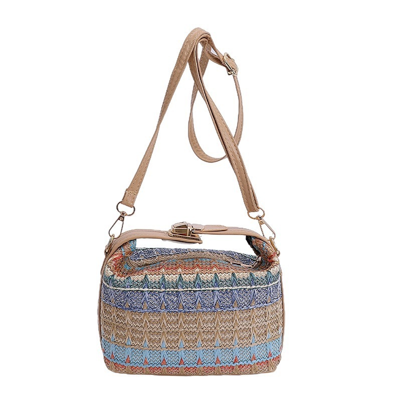Luxury Brand Designer Bag Ethnic Style Colorful Straw Bag For Women, Niche Handbag, 2025 New Fashionable Chain Shoulder Crossbody Woven Bag