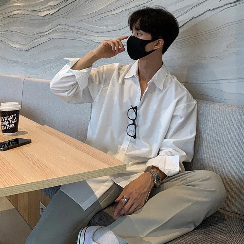 Korean Business Men Shirts Light Slim-fit Solid Color Long Sleeve Cardigans Leisure Breathable Solid Color Basic Tops 250813