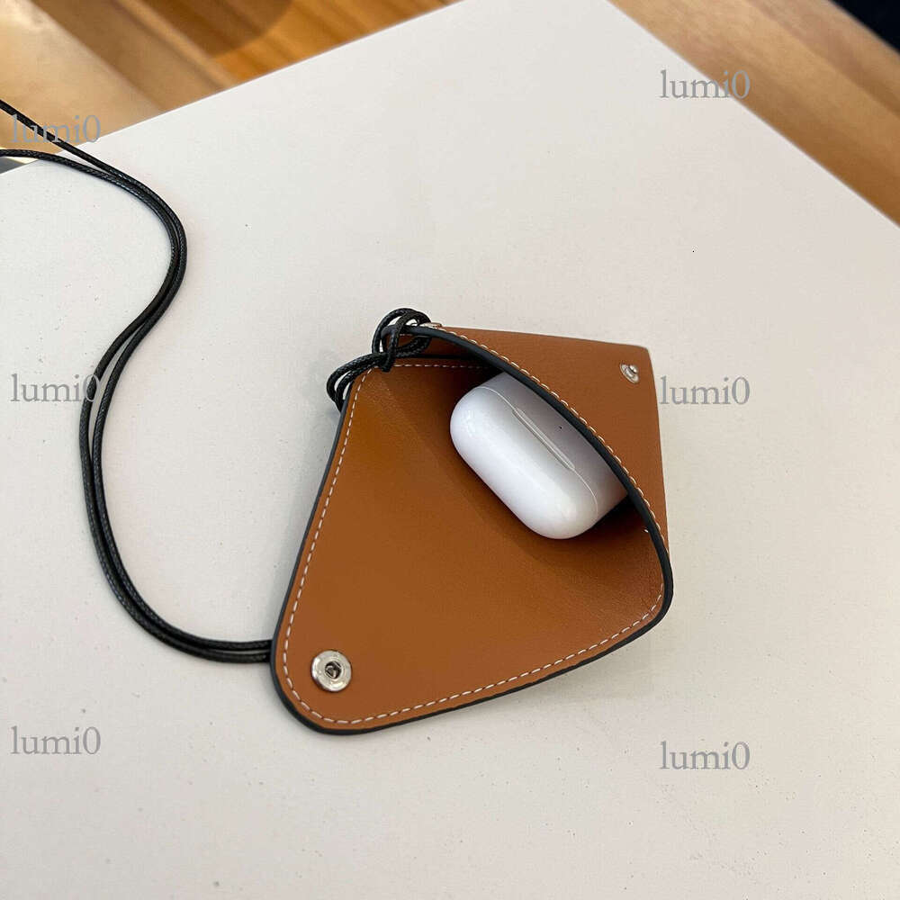 Coin Purse Top Layer Cowhide Triangle Earphone Storage Pouch Car Key Accessories Neck Bag