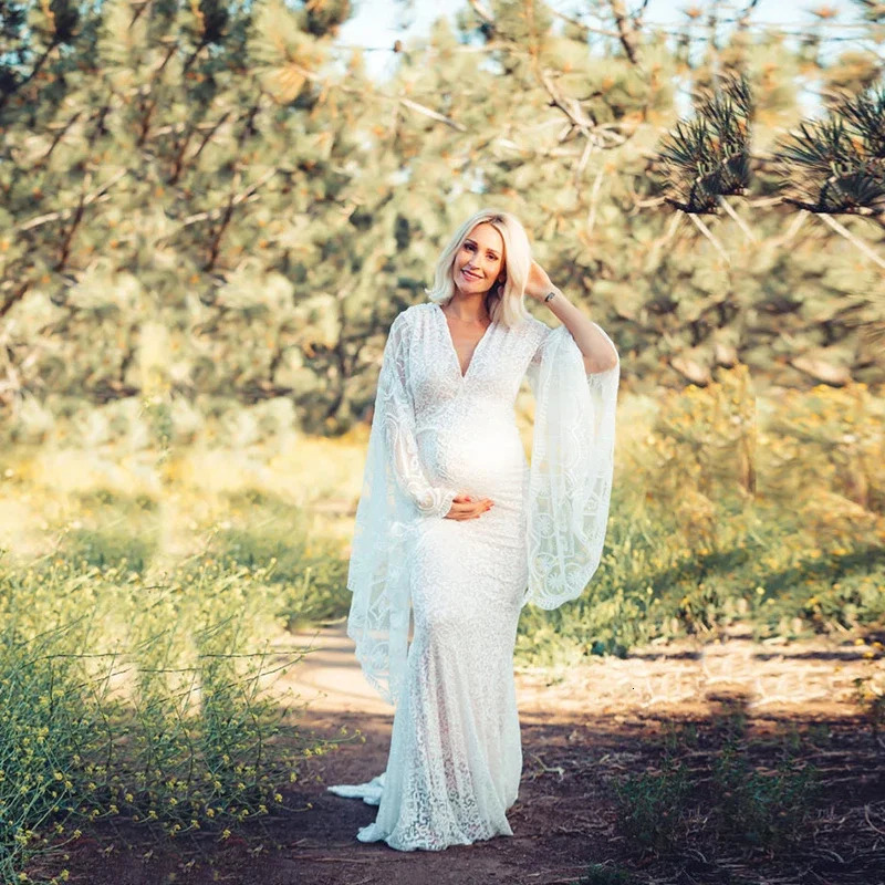 Maternitys Sexy Maternity Pography Props Dresses Gown for Po Shoots White Women Pregnancy Dress 250813