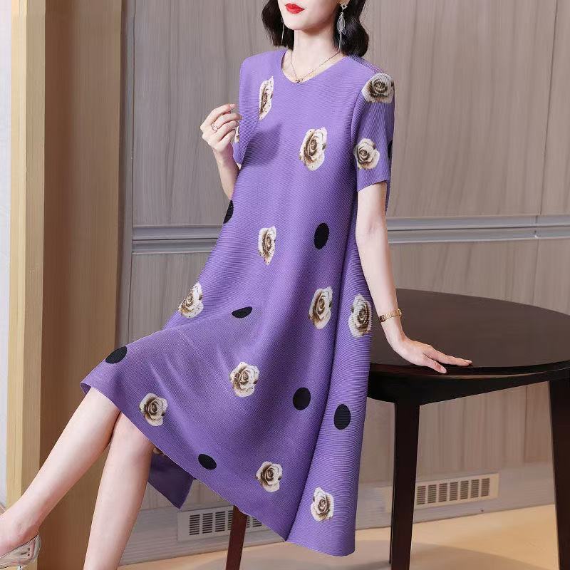 plus size women's new long sleeve high waist printed banquet dress mid-length skirt D02490