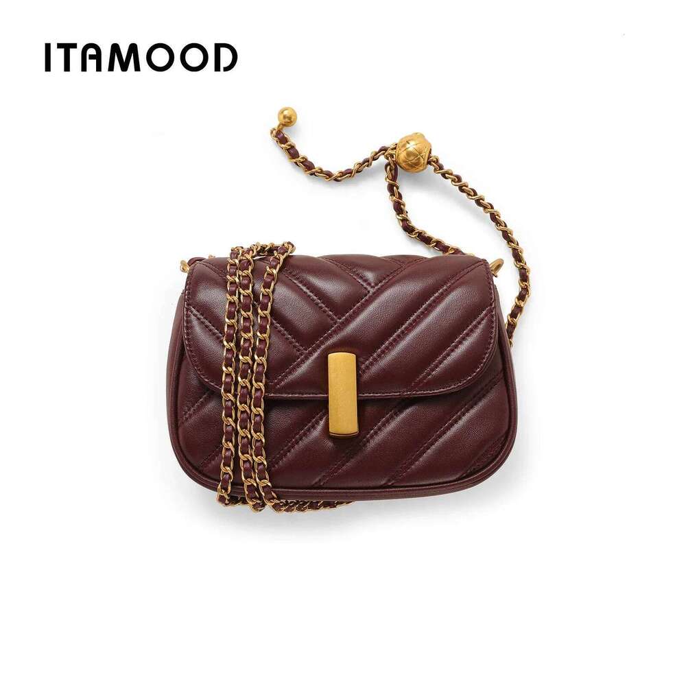ITAMOOD Leather Quilted Bag, Chain Shoulder Handbag, Stripe Crossbody Bag