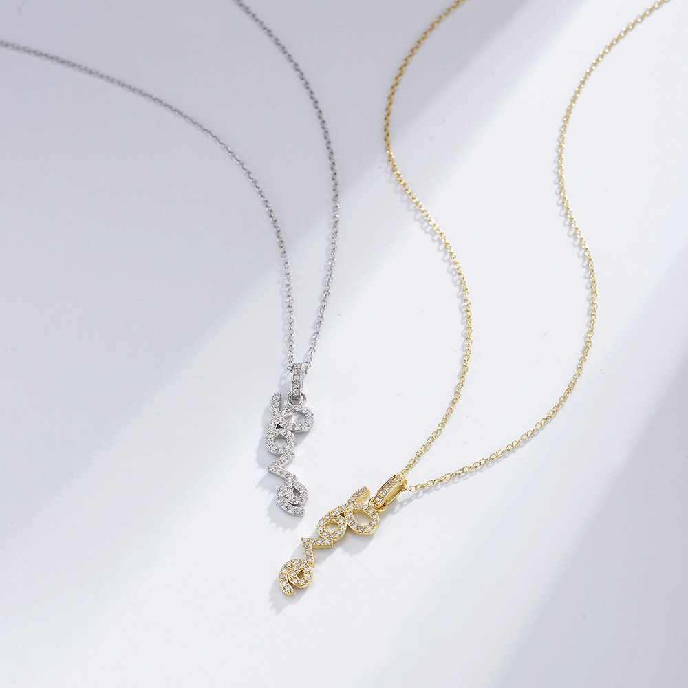 S Full Body Pure Sier Necklace Micro Inlaid Zircon Love Letter Pendant Collarbone Chain Light Romantic Valentine's Day Gift Jewelry for Women